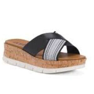 Earth Finale Round Toe Slip-On Wedge Sandals